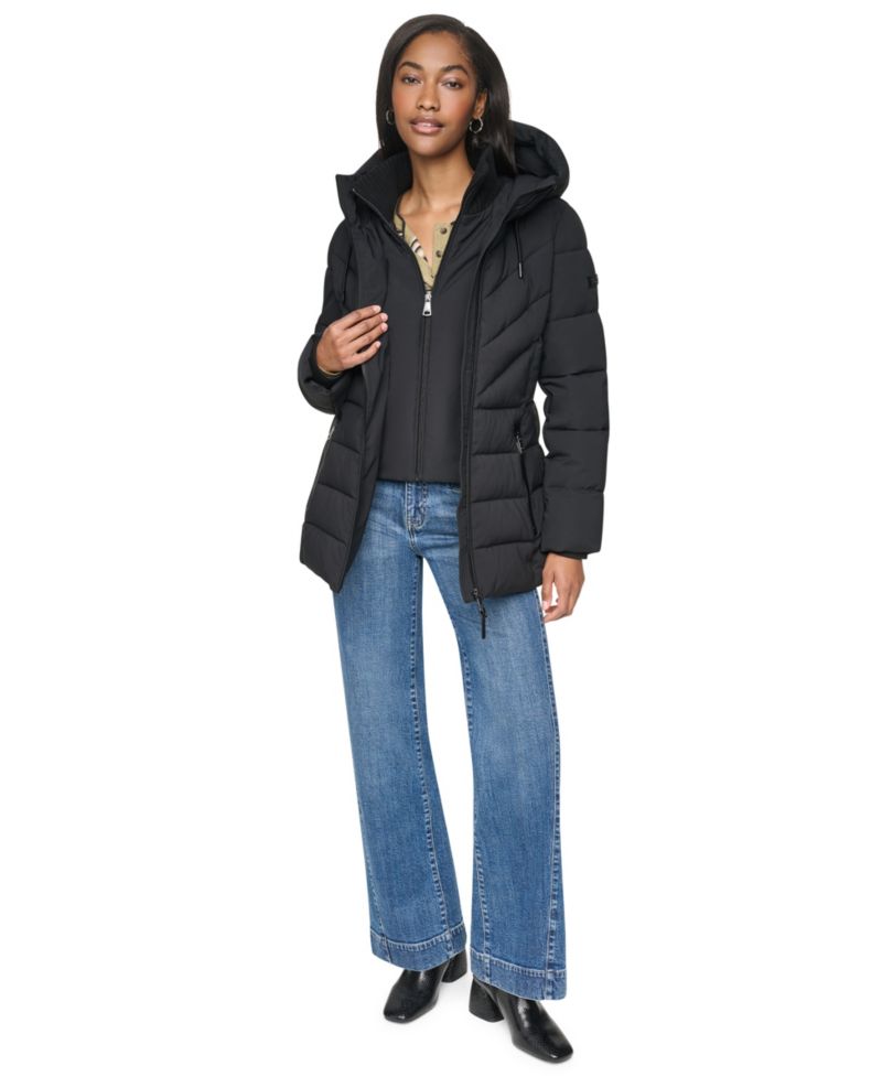 Women's Bibbed Knit Collar Puffer Coat