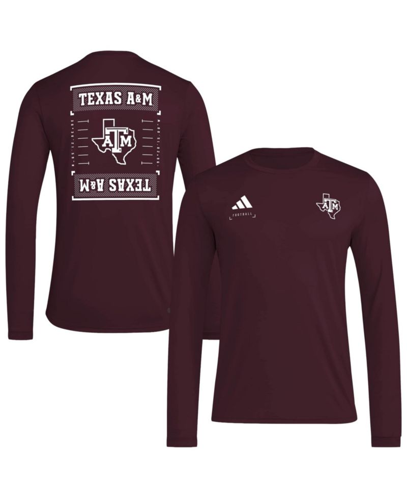 Men's Maroon Texas A&M Aggies Locker Football Icon AEROREADY Pre-Game Long Sleeve T-Shirt
