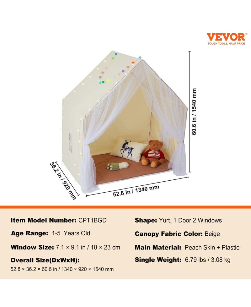 Ages 1-5 Yurt-Style Indoor-Outdoor Play Tent, Mat & Lamp, 3-Piece Set