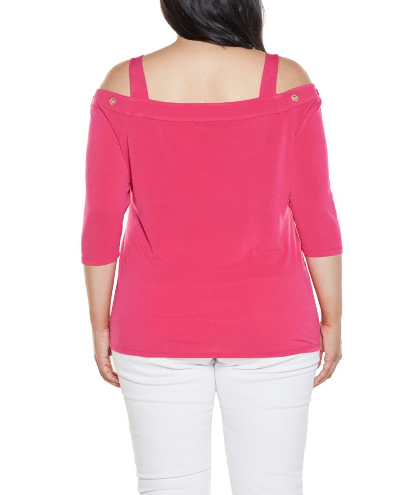 Plus Size Grommet-Trim Cold Shoulder Top