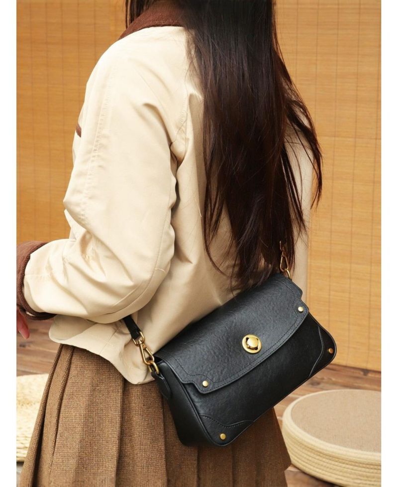 Women's Mila Leather Shoulder Bag Convertible Crossbody Purse with Gold Hardware