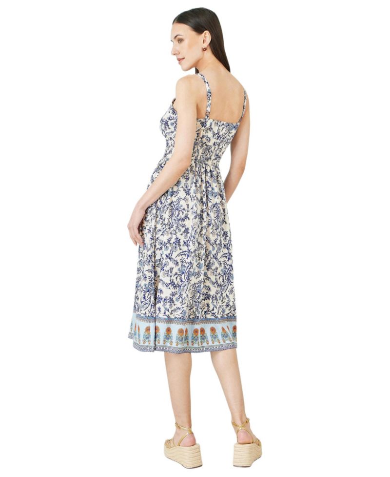 Women's Floral Border Print Midi Sun Dress