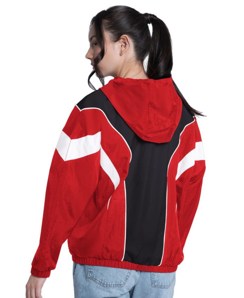 Women's Red/Black Chicago Bulls Quarterback Lightweight Oversized Full-Zip Jacket