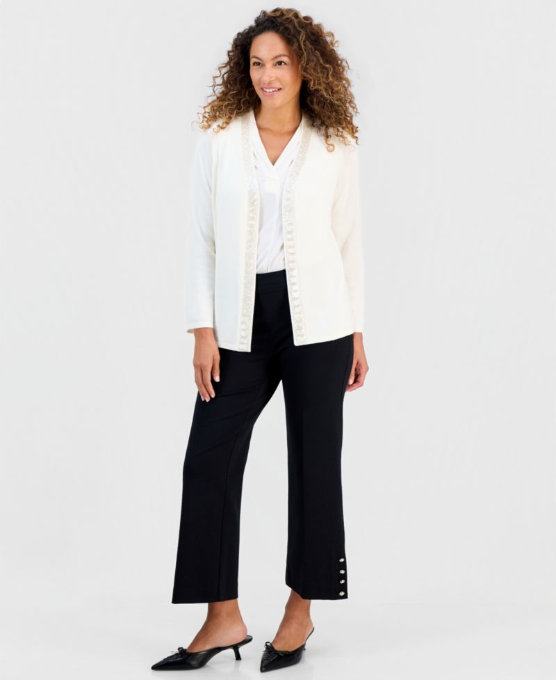 Petite Long-Sleeve Open-Front Embellished Cardigan