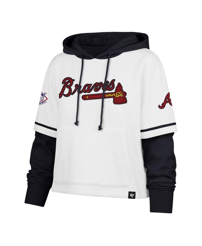 Women's White Atlanta Braves Trifecta Shortstop Cropped Pullover Hoodie