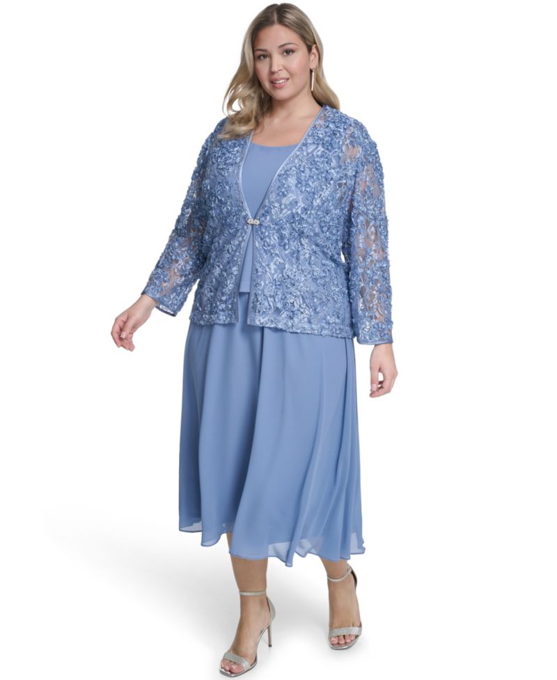 petite 3/4-Sleeve Jacket with Crewneck Dress