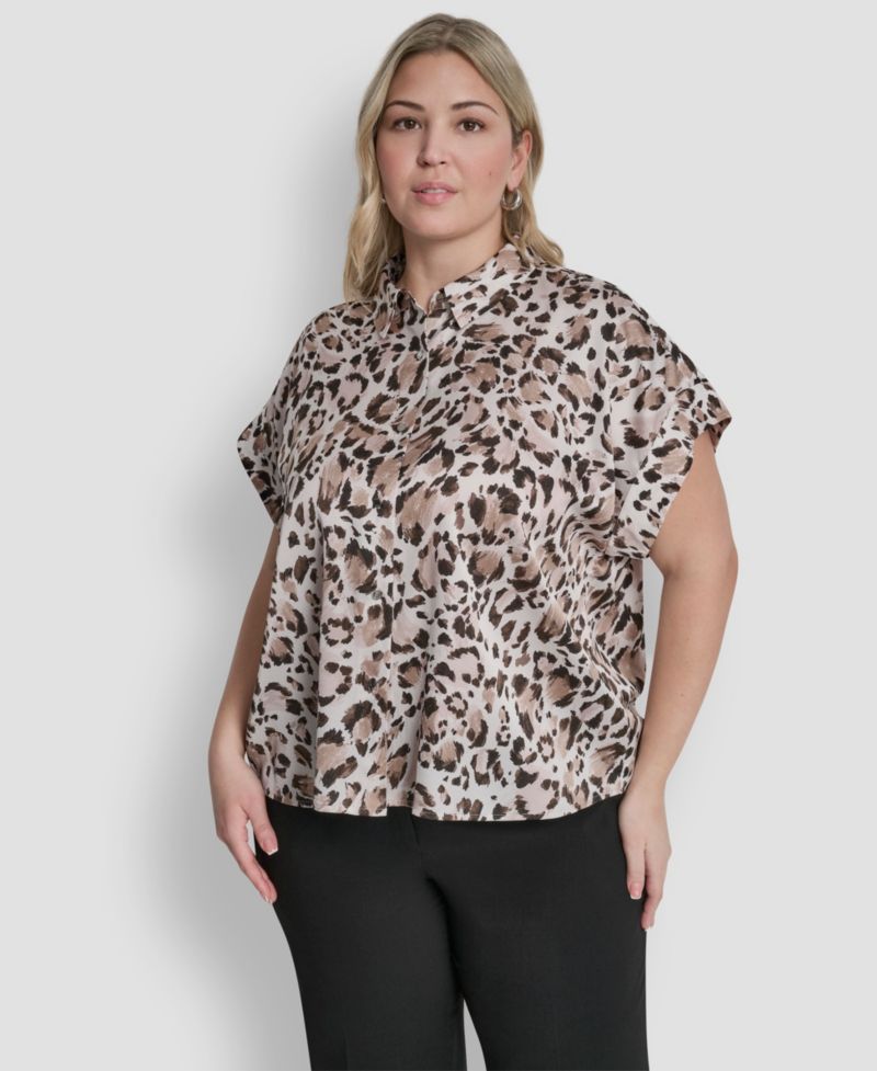 Plus Size Printed Camp Shirt