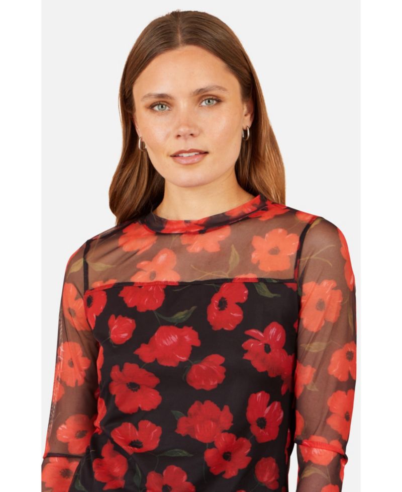 Women's Poppy Sheer Mesh Long Sleeve Top
