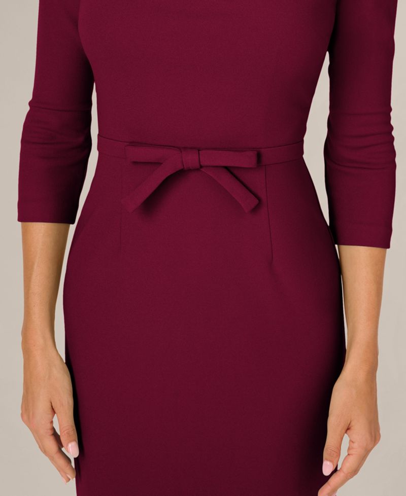Petite Asymmetrical-Neck Bow 3/4-Sleeve Dress