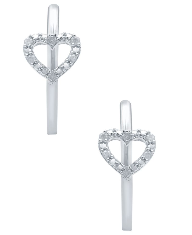 Diamond Heart Hoop Earrings (1/10 ct. t.w.) in Sterling Silver