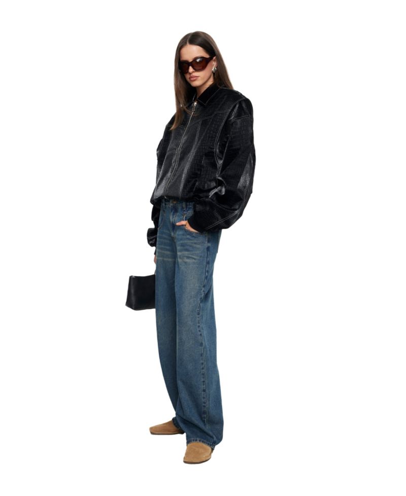 Women's Vista Cropped Croc-Embossed Bomber Jacket