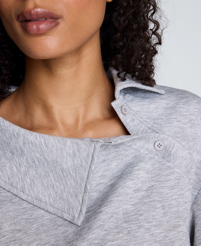 Women's Asymmetric Collar Pleated Long-Sleeve Top