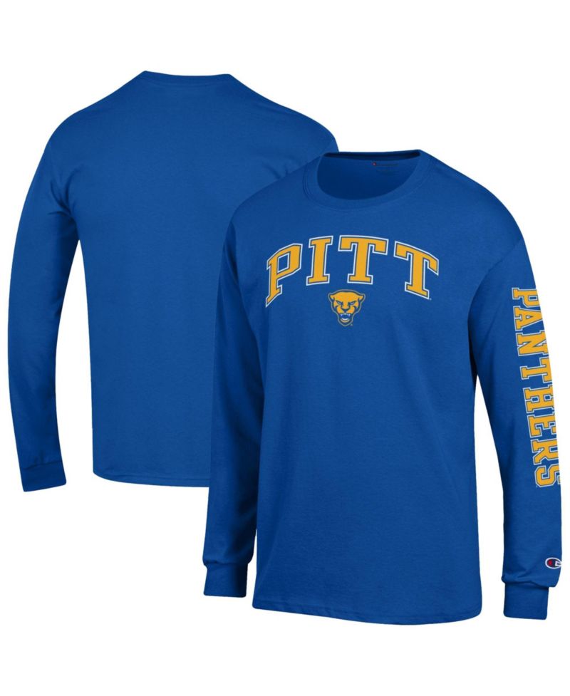 Men's Pitt Panthers Arch Over Logo 2-Hit Long-Sleeve Crewneck T-Shirt