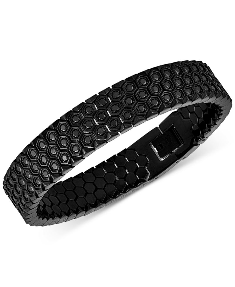 Cubic Zirconia Honeycomb Link Bracelet in Stainless Steel (Also in Black Ion-Plated Stainless Steel)