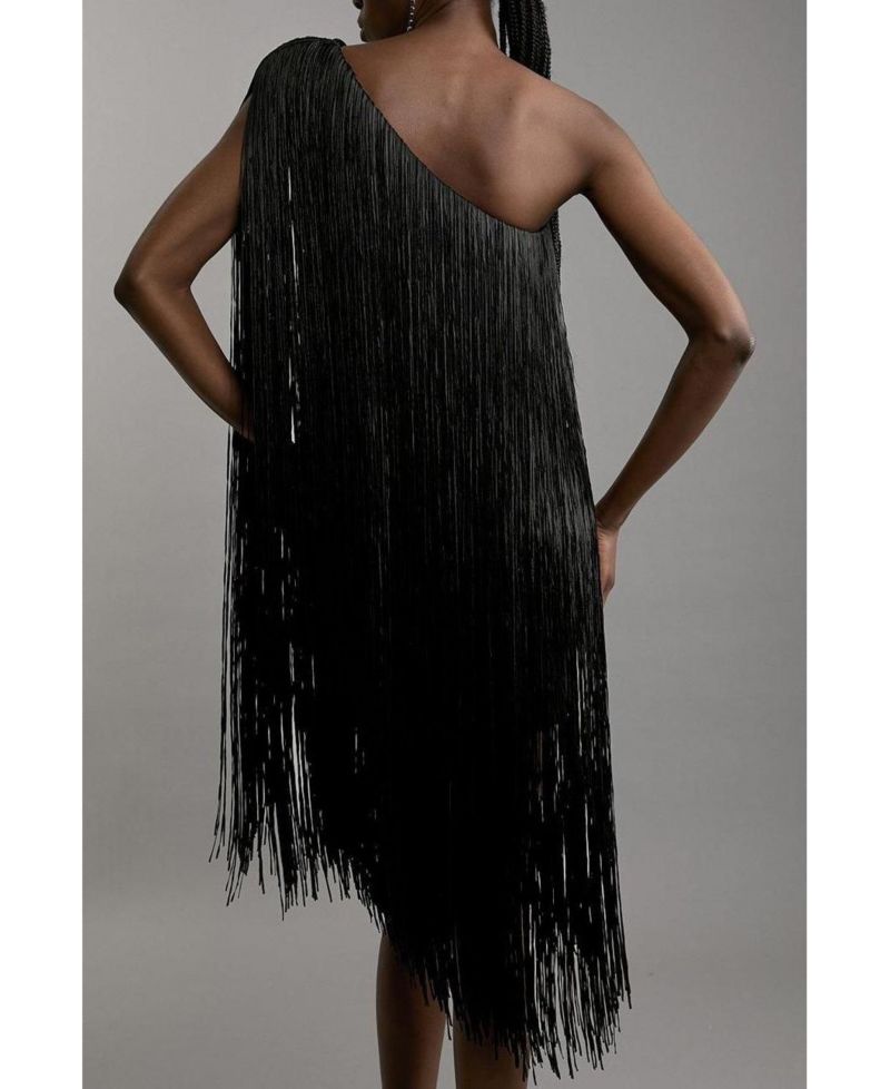 Women's Asymmetric Draped Fringe Mini Dress