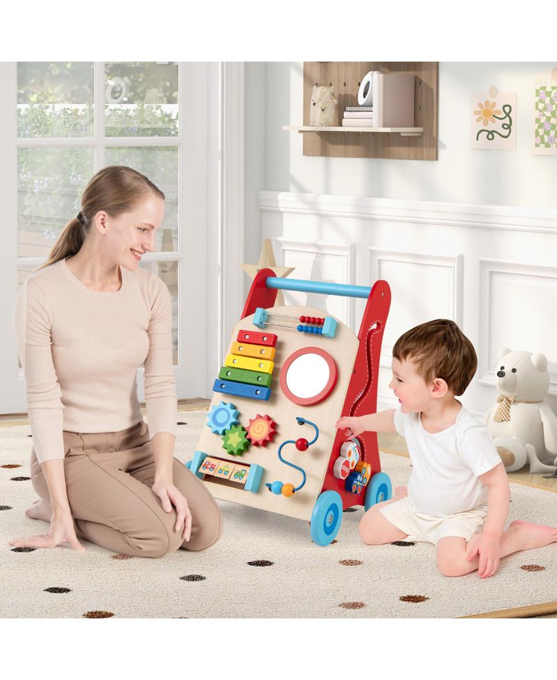 Wooden Baby Walker Baby Push Walker w/ Handle Storage and Wheels Walker Toy