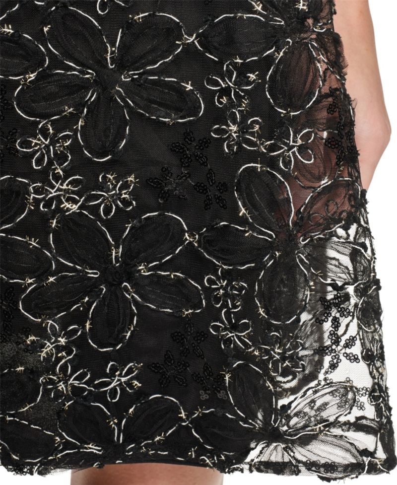 Petite Floral-Print Lace Fit & Flare Dress