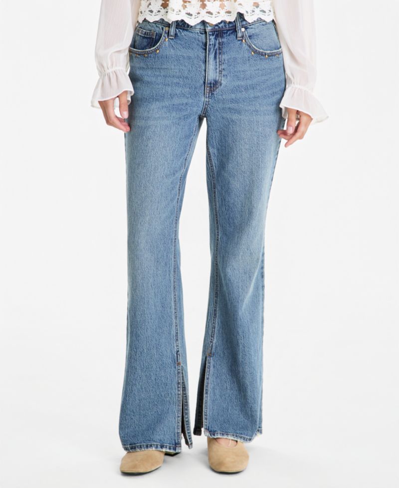 Petite Side Slit Bootcut High-Waisted Jeans