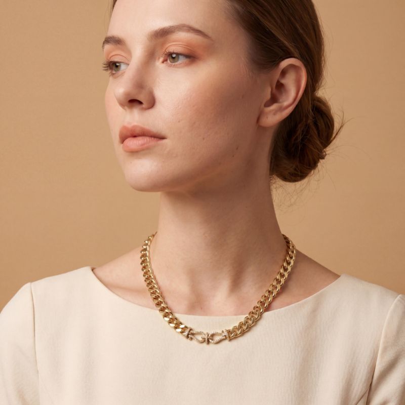 14K Gold Plated Cuban Chain CZ Door Knocker Necklace