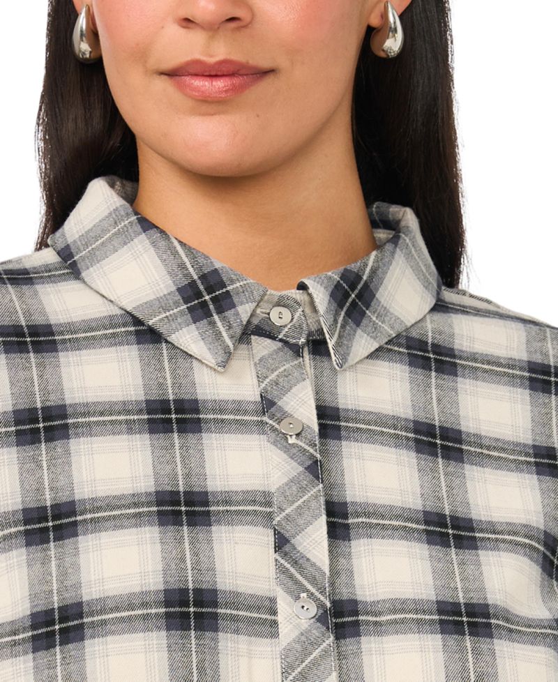Plus Size Plaid Midi Loose-Fit Shirt Dress