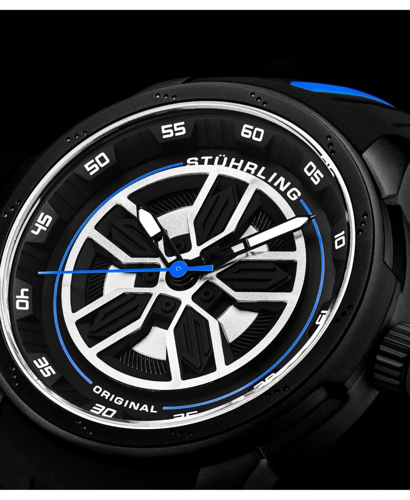 Men's 984 Quartz 44mm Aviator Multi Layered Dial Silicone Strap Men's Watch