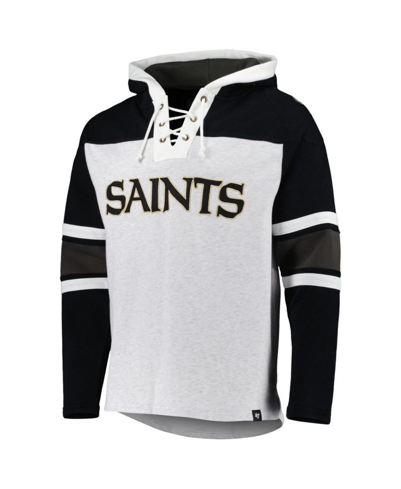 Men's New Orleans Saints Heather Gray Gridiron Lace-Up Pullover Hoodie