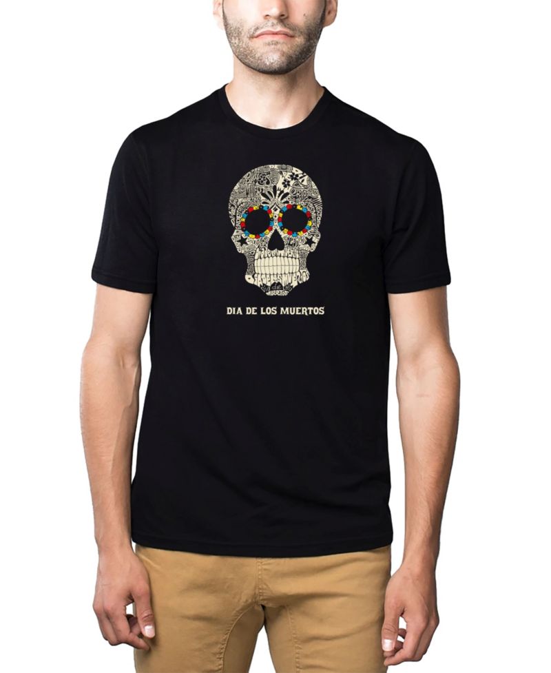 Men's Cotton/Poly Blend Word Art T-Shirt - Dia De Los Muertos Skull