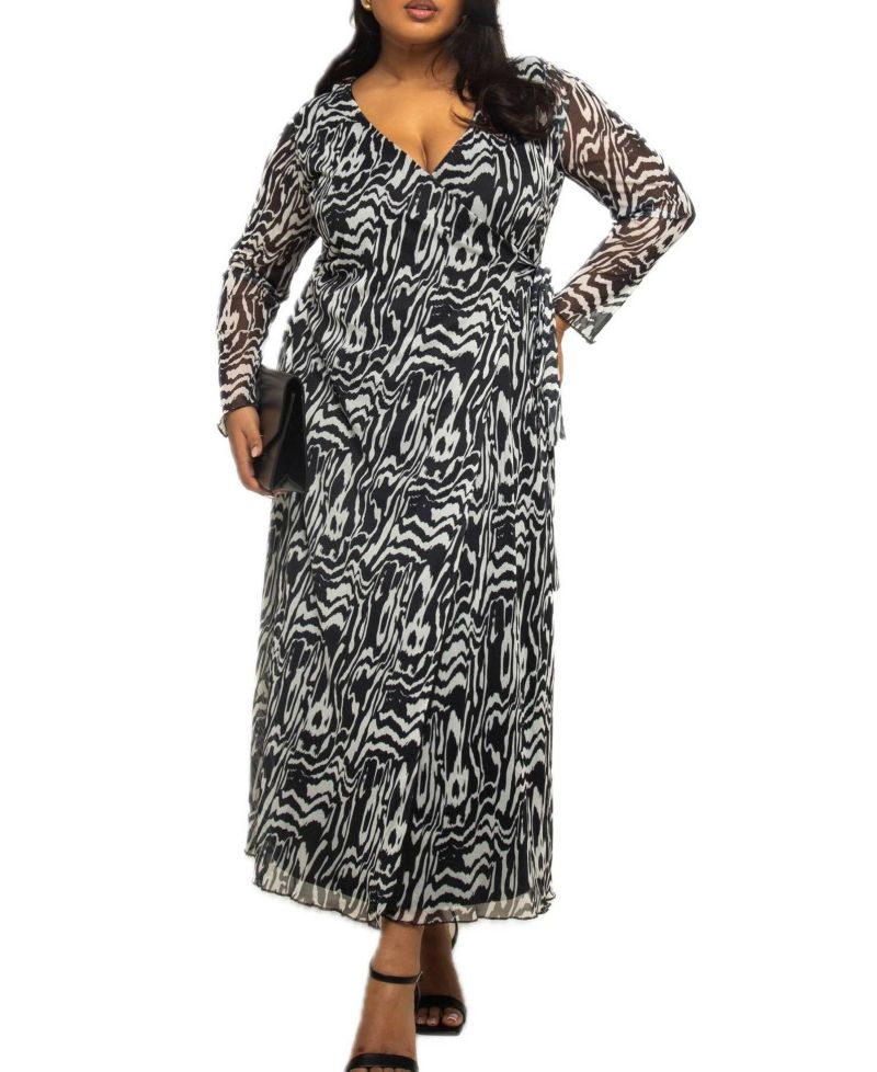 Women's Monochrome Print Midaxi Dress With Slit
