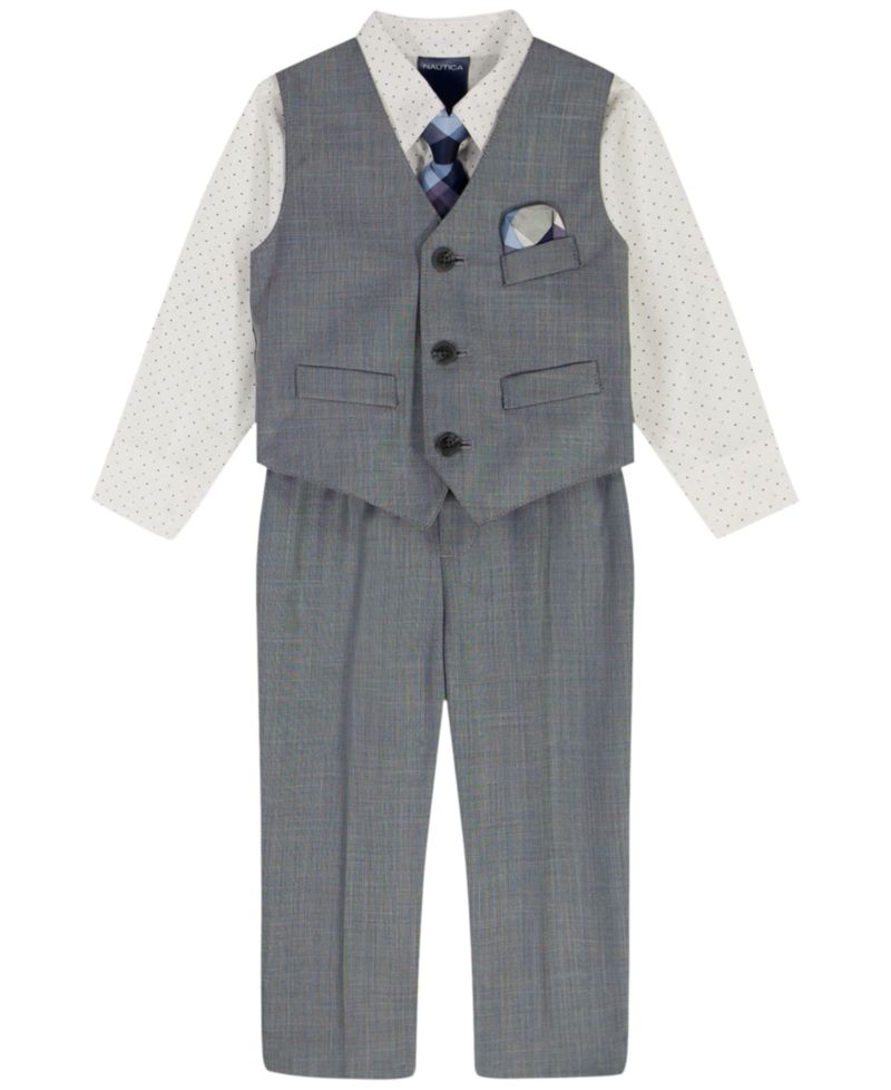 Baby Boys' Blue Deco Sharkskin Shirt, Tie, Pant and Vest, 4-Piece Set