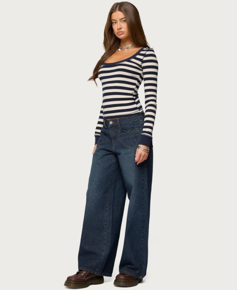 Women's Heart Pockets Low Rise Baggy Jeans