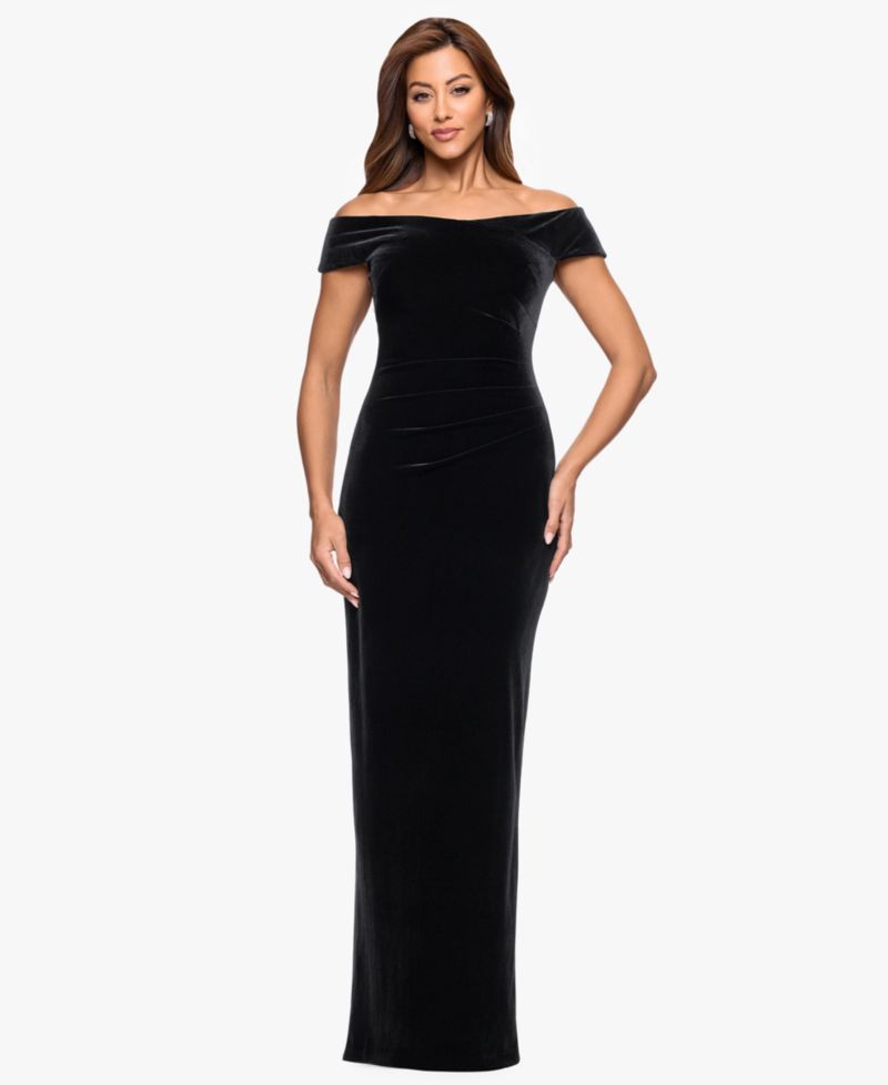 Women's Velvet Off The Shoulder Ruched Waist Long Dress