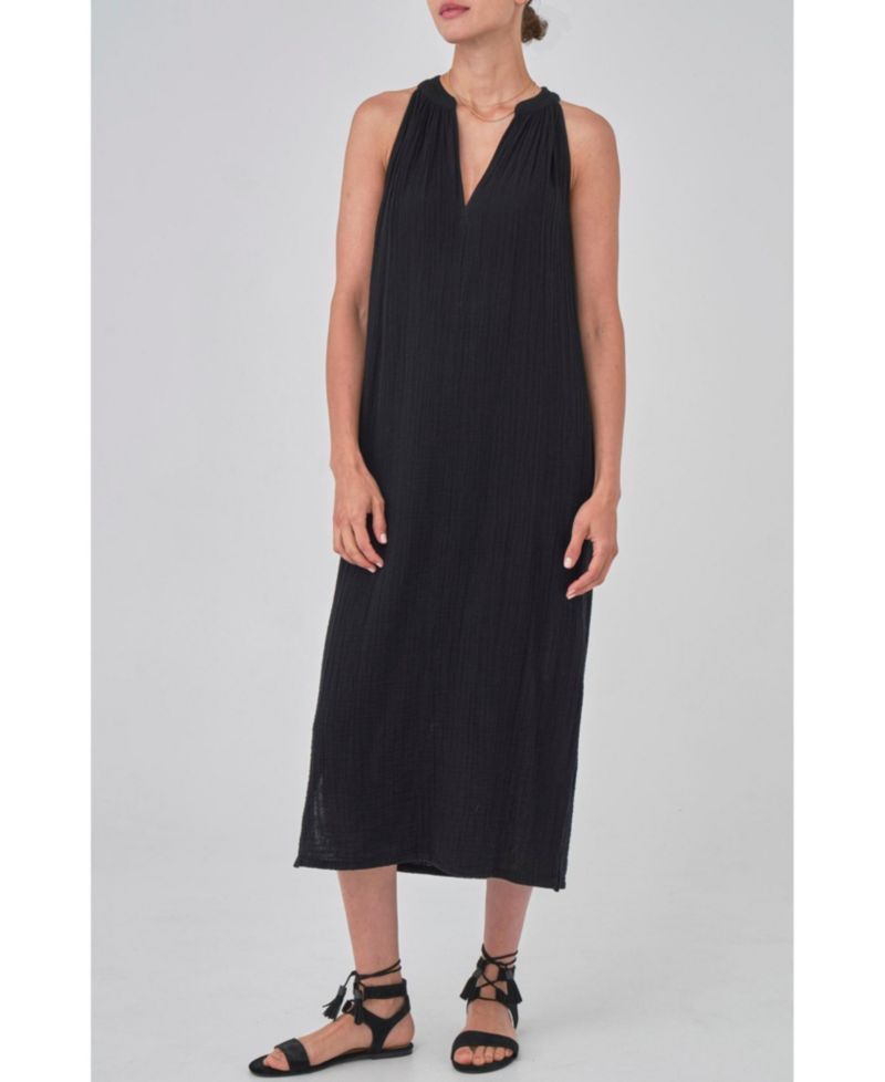 Women's Ocean+Main Sleeveless Gauze Midi Dress with Pockets