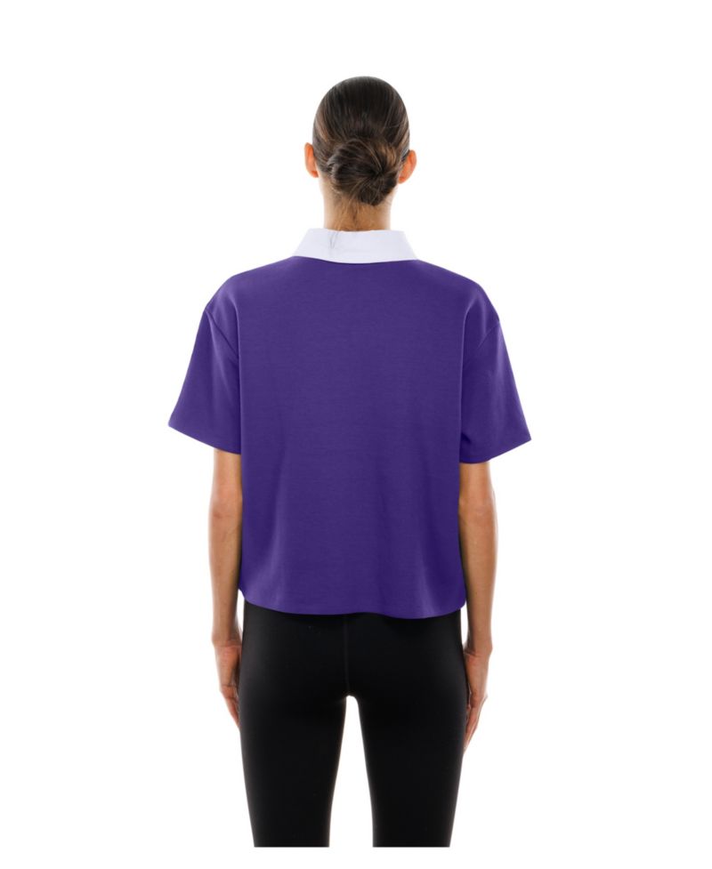 Women's Purple Baltimore Ravens Throwback Boxy Cropped Polo Shirt