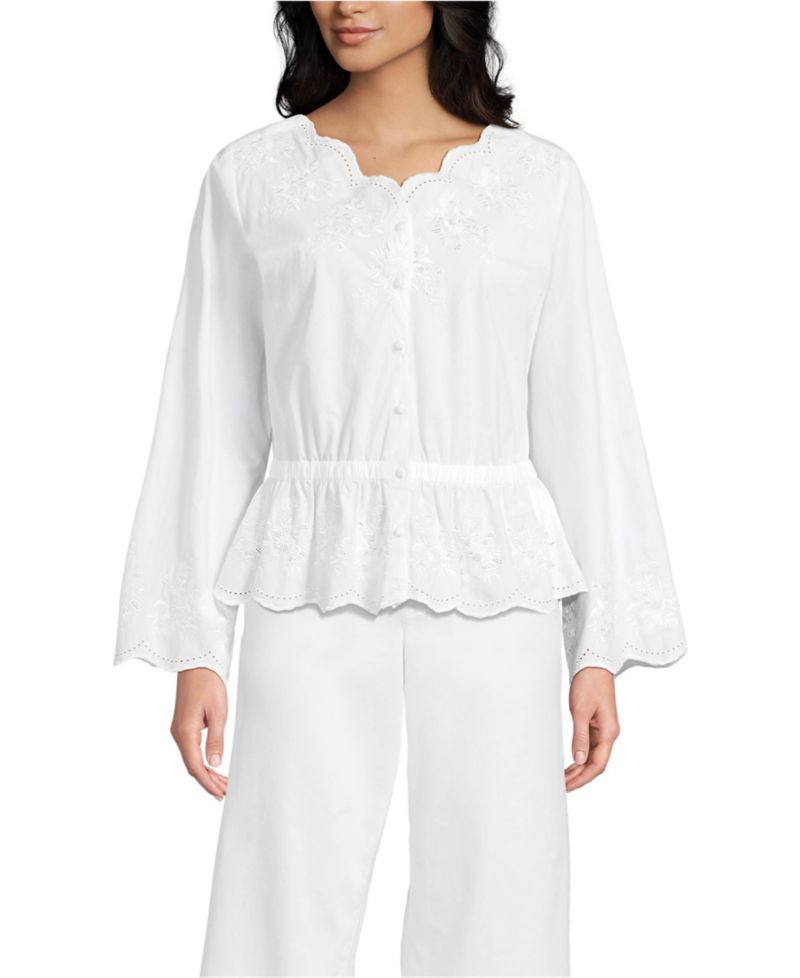 Women's Embroidered Poplin Long Sleeve Blouse