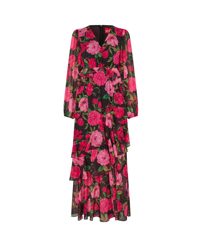 Women's Love Floral Long-Sleeve Tiered Maxi Dress