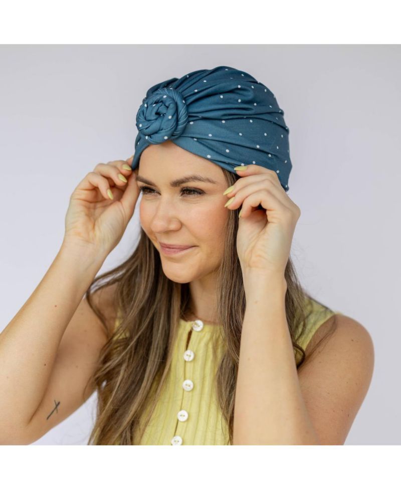 Women's Luxe Bamboo Hope Turban Dark Jade Polka Dot