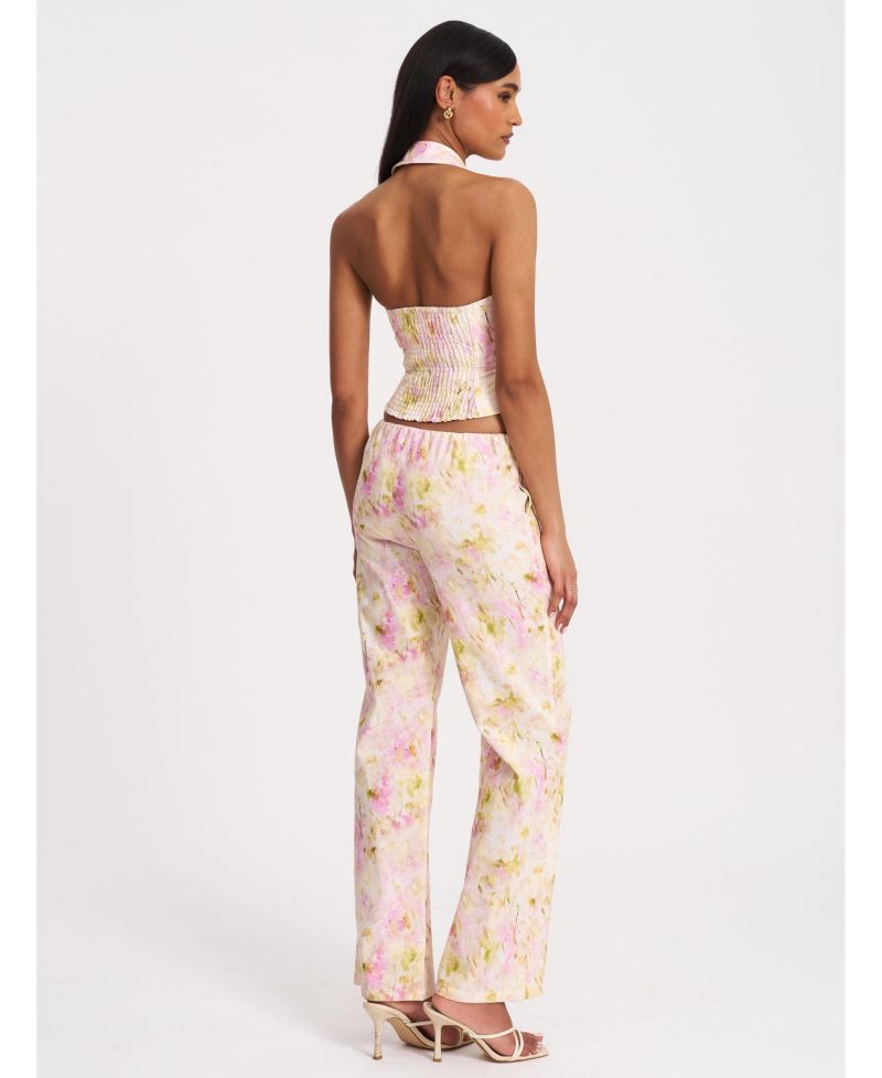 Women Lauren Pink Floral Print Ruched Back Linen Suit Vest