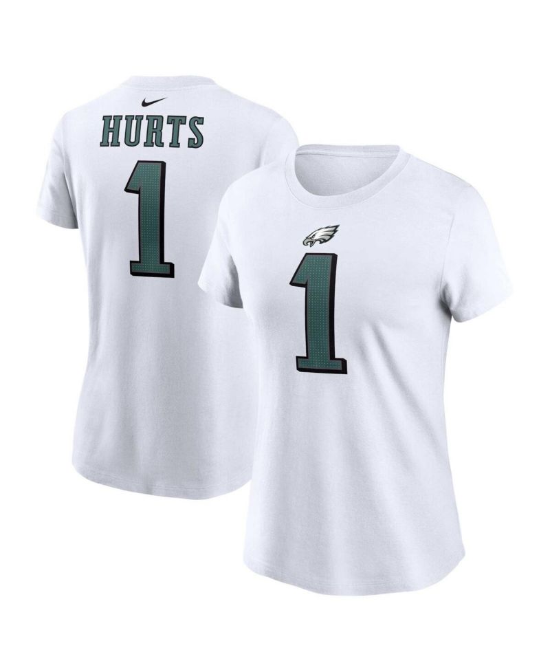 Women's Jalen Hurts White Philadelphia Eagles Player Name and Number T-shirt