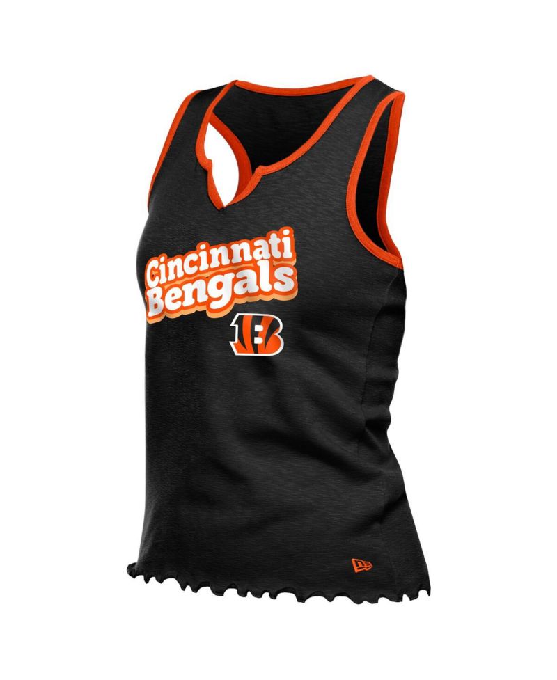 Women's Black Cincinnati Bengals Lettuce Hem Notch Neck Tri-Blend Tank Top