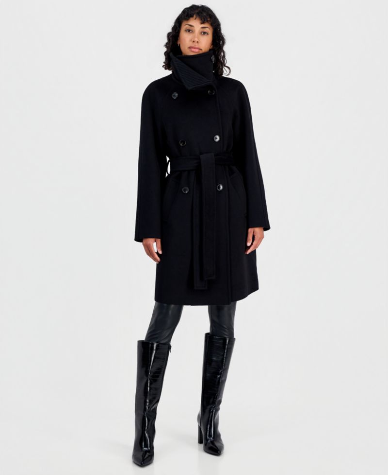 Women's Double-Breasted Wrap Knit-Collared Coat