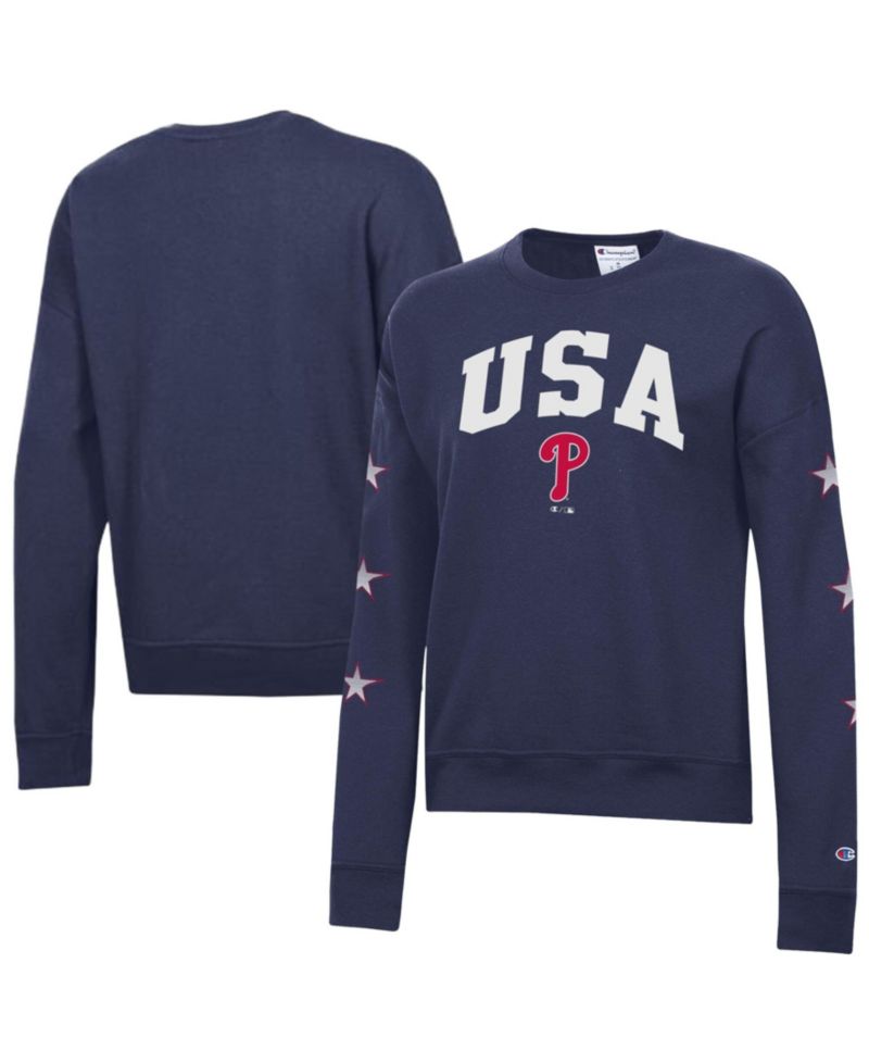 Women's Navy Philadelphia Phillies Americana Fleece Crewneck Sweatshirt