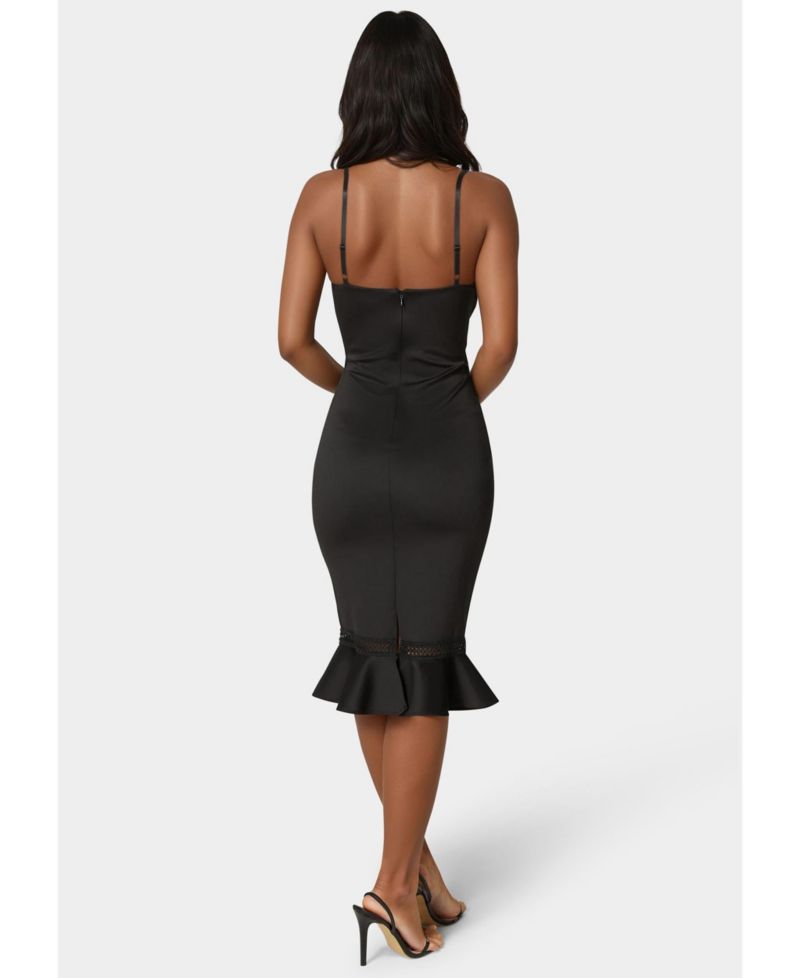 Women's Lace Trim Flounce Midi Dress
