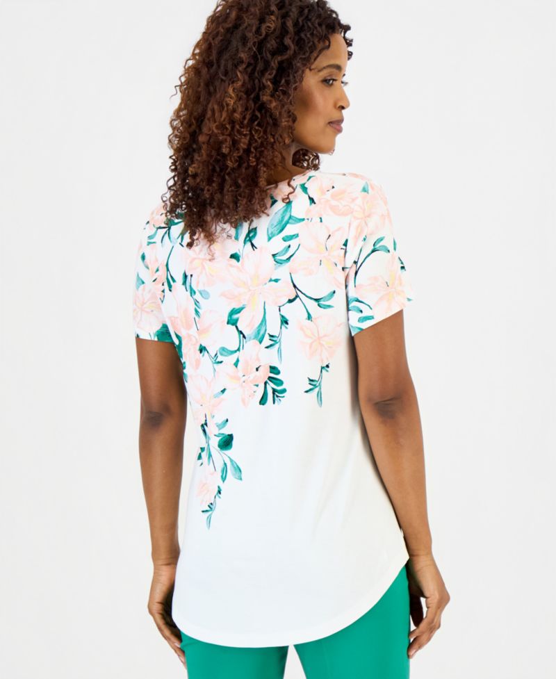 Women's Printed Scoop-Neck Short Sleeve Top