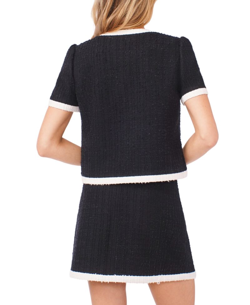 Women's Puff Sleeve Contrast Binding Crew Neck Jacket