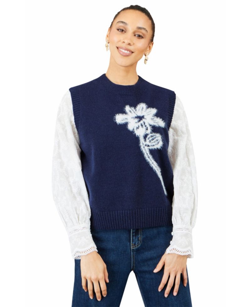 Women's Crewneck Floral Sleeveless Sweater Vest