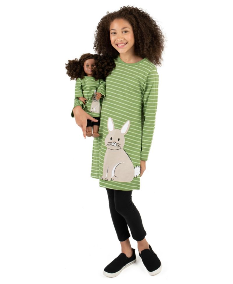 Little Girls 6-14 Matching Doll Long Sleeve Cotton Crew Neck A-Line Dress