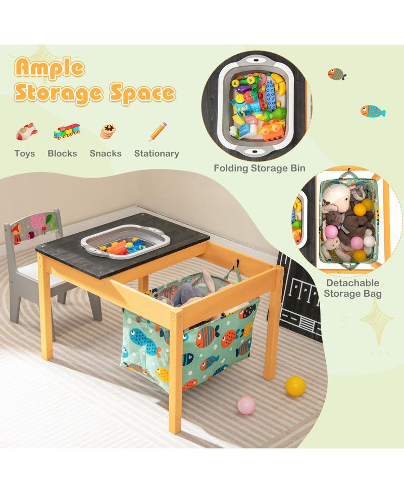 3-in-1 Kids Sand Water Activity Table with Foldable Storage Bin