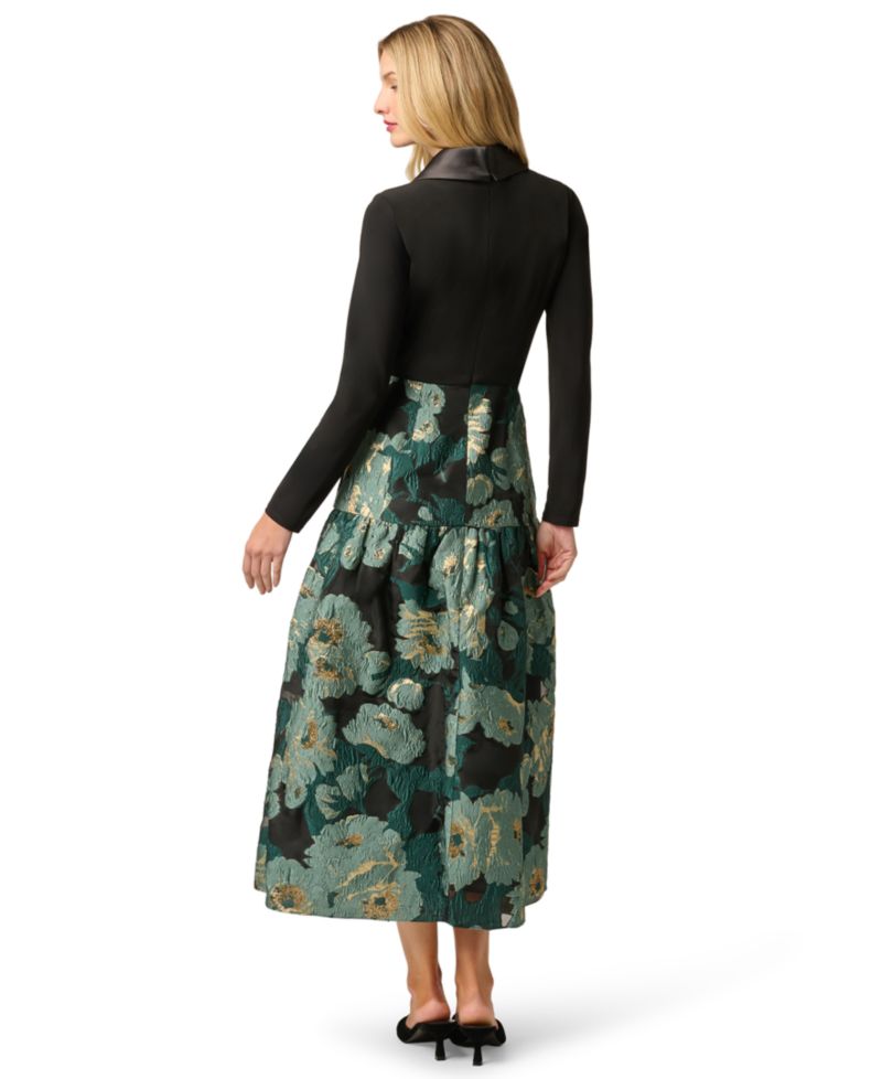 Women's Floral Jacquard V-Neck Dress