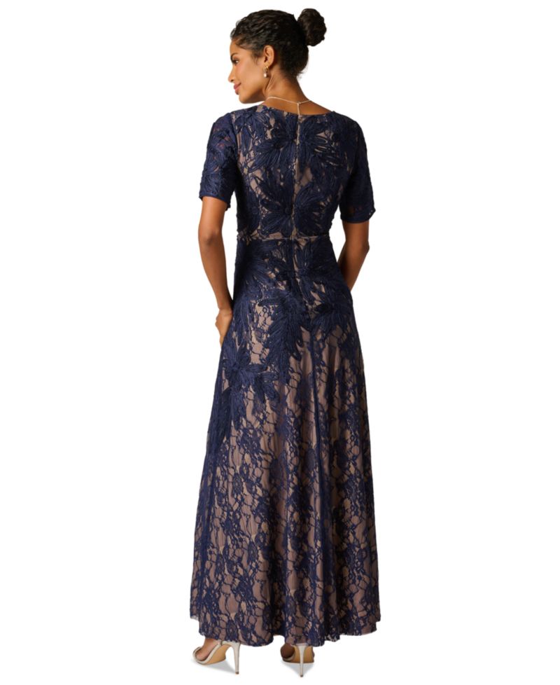 Women's Short-Sleeve Lace Soutache Embroidered Gown