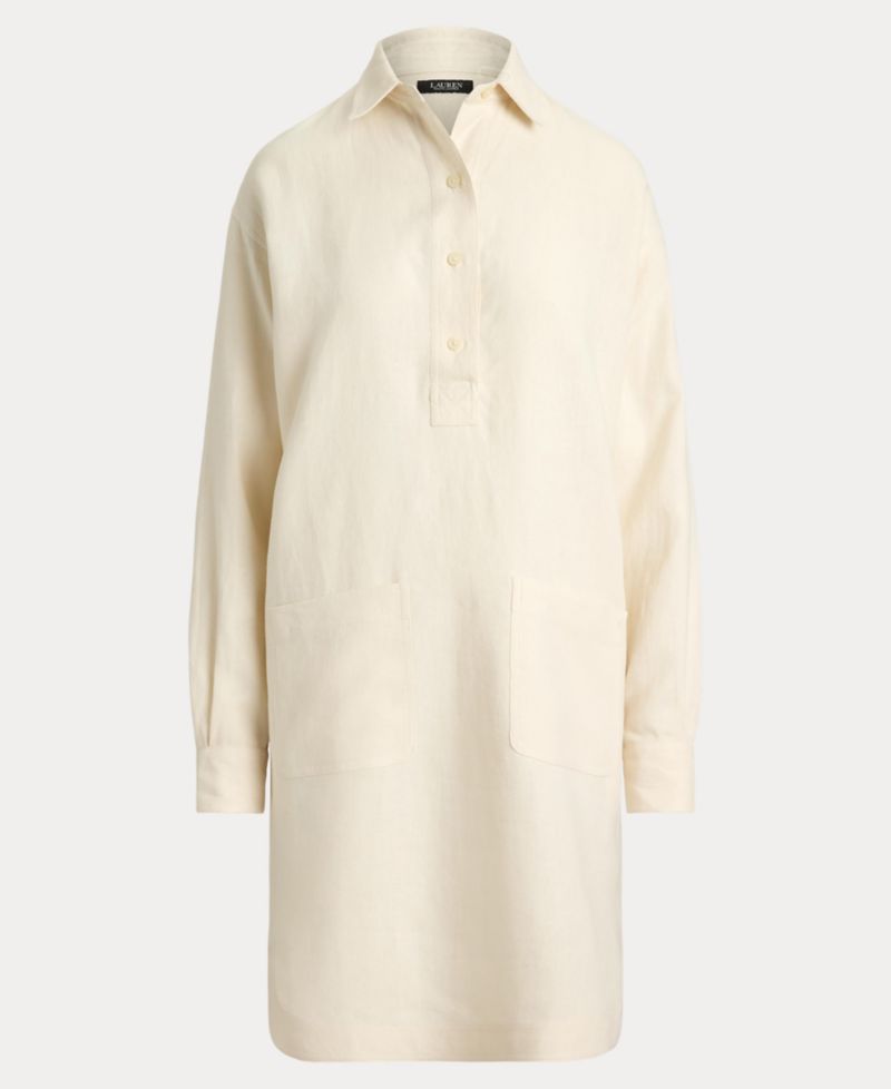 Women's Linen Spread Collar Long-Sleeve Shirt-Dress